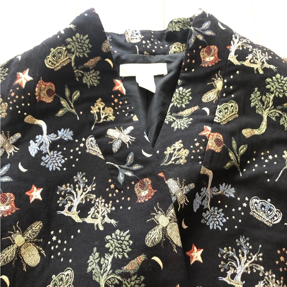 H&M Botanical Embroidered Midi Length Jacket in Black Size S - Picture 6 of 15